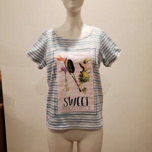 Forme Women's Graphic Striped Garden Casual Tee Top Size S